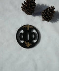 Samurai Sword Koshirae Tsuba Iron Carved 001-026 TDH 026 in black with pinecones, hand guard for katana or tanto
