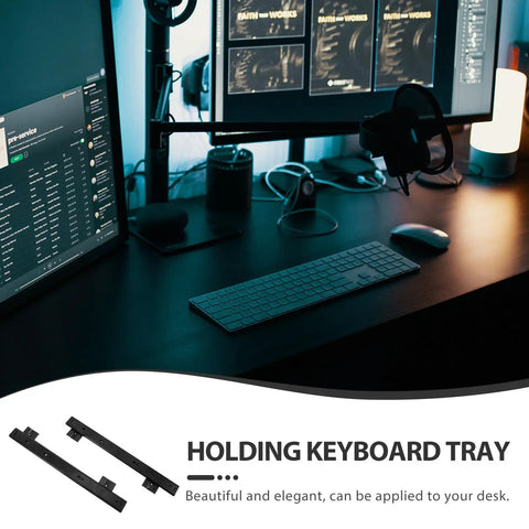 Heavy Duty Steel Keyboard Drawer Slides for Computer Desk Side Mount Keyboard Trays ultra smooth glides shown on a desk setup