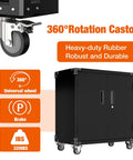 Heavy Duty Metal Rolling Storage Cabinet With Pegboard Locking Steel Cabinet On Wheels with 360-degree rotation castors