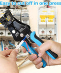 Heavy Duty 3 In 1 All In One Wire Stripper And Cutter For 8 18 AWG Solid And 10 22 AWG Stranded Wire in use near fuse box