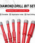 6 Pack Vacuum Brazed Diamond Drill Bits Set For Dry Masonry Core Drilling, ideal for ceramic tile, porcelain, glass, marble.
