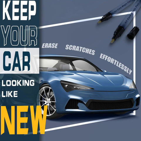 Car Scratch Repair Pen Quick And Easy No Fuss Touch Up Paint For Any Color Waterproof Finish showing blue car and two pens