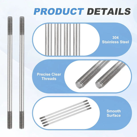 12 Pcs Silver Push Rods Connectors Linkage Set, M3 Threaded Rod, 304 Stainless Steel, product details with 65mm length