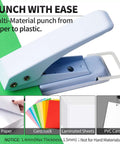 Heavy Duty 1/4 Inch Single Hole Paper Punch for crafts and office use, shown punching through paper, cardstock, and laminates.