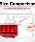 Size comparison of IPX4 Waterproof Small Parts Organizer Case With Removable Dividers Two Boxes Set against A4 paper