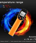 Non-Contact Infrared Temperature Gun For Quick Temp Readings, -50 C To 400 C, -58 F To 752 F, orange IR thermometer with LCD display