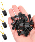 25 Pack Zipper Pull Tabs And Cord End Caps For Shoes And Bags 3.5mm Ends Cord Lock Clips held in hand, close-up view.