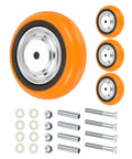 Built Like A Tank Six Inch Industrial Caster Wheels With Heavy Duty Replacement Rollers, orange PVC wheel and mounting hardware included.