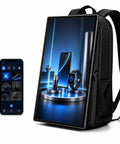 21.5 Inch Touchscreen Advertising Backpack Packing Android 11 with crisp display showcasing products and a smartphone remote.