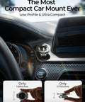 Compact MagSafe Car Mount For iPhone 17 Pro Max With 24 Strong Magnets, shown installed on a car dashboard near the steering wheel.