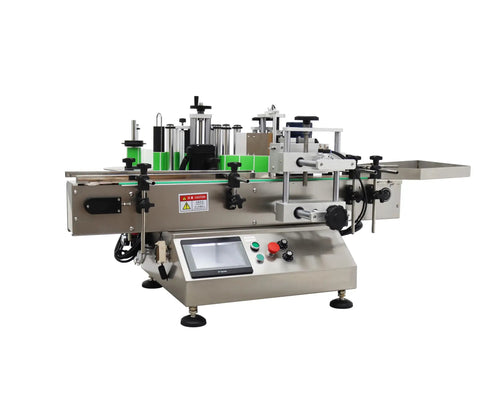 Slick Automatic Desktop Conveyor Bottle Labeler Workhorse High Speed Round Container Labeling Machine With Smooth Half Circle Application and Knockout Speed For Beverages Cosmetics And Food Retail 110V on display.