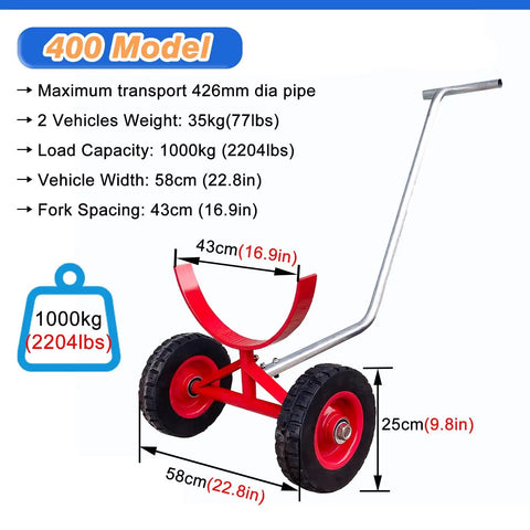 Heavy Duty Pipe Dolly Cart All Terrain Steel Pipe Transport For Construction Sites Warehouses And Workshops Tough As Nails Pipe Handling Equipment Easily Moves Round And Square Pipes And Profiles, 400 model, 58cm wheels