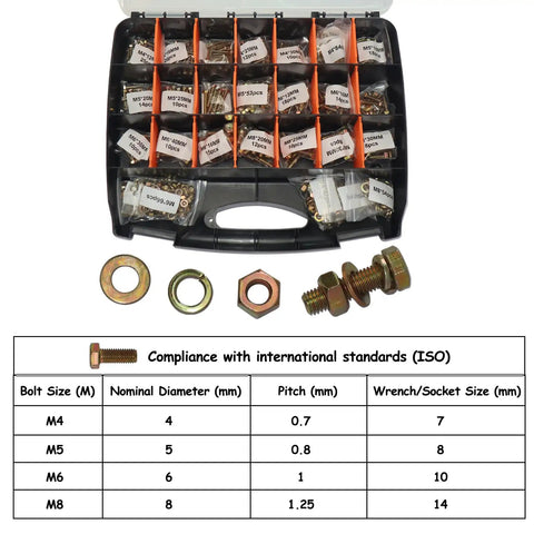 Beefy 1008 Piece Metric Bolt And Nut Set With Heavy Duty Grade 8.8 M4 M5 M6 M8 Bolts in portable labeled compartment box