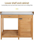 Outdoor Garden Potting Bench With Wood Tabletop And Open Shelf Cabinet Drawer Dope Fir Wood Workstation for storing soil and tools.
