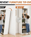 Boss Level 12 Pack Steel Furniture Anchors To Lock Down Anti Tip Wall Brackets For Dressers Cabinets Bookshelves TV Stands With Quick Install And Rock Solid Stability For Safe Living Spaces, child reaching for books on unsecured bookshelf.