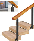 Top Shelf Adjustable Wooden Stair Railing Handrail Kit For Indoor Outdoor Use With Heavy Duty Wrought Iron Corner Brackets And Weatherproof Supports Slick Quick Setup on staircase.