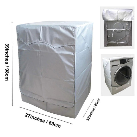 Front Loading Washer And Dryer Cover 27W X 33D X 39H Inches, Waterproof And Sunproof Nylon, displayed on machine