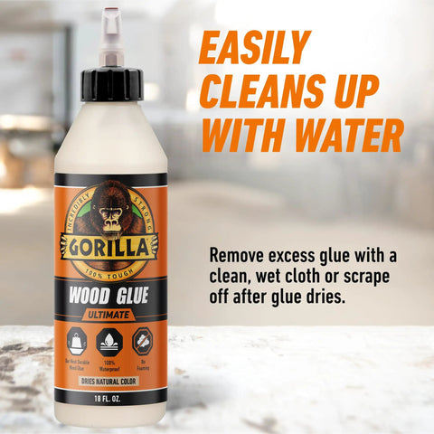 Ultimate Waterproof Wood Glue In Natural Color For Indoor Outdoor Woodworking Projects And Repairs, 18 Oz bottle display