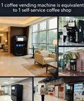 Hotel Coffee Vending Station With Bean To Cup Brew 10.1 Inch Touch Screen Fresh Milk Frother Self Service Kiosk in a lobby