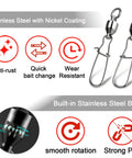 Duo Lock Ball Bearing Snap Swivels For Fishing Lures And Tackle, Easy Open Barrel Swivels For Quick Lure Swaps And Heavy Duty Saltwater Snaps That Handle Big Fish And Rough Tides. Stainless steel nickel-coated snap swivels with ball bearings