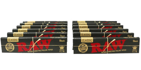 Classic Black King Size Slim Rolling Papers 110mm Natural Unrefined Ultra Thin For Smooth Burns And Easy Rolling 12 Pack Bundle
