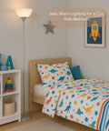 Dope Silver Torchiere Floor Lamp With White Opal Shade Modern Standing Fixture next to kids' bed and colorful bedding