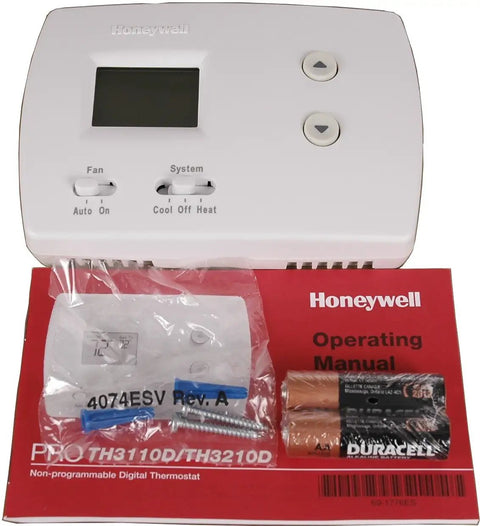 Non Programmable Digital Thermostat With Backlit Display Two H 1 C Pro 3000 Model TH3210D1004 US Made For Precise No Frills Home Comfort Easy Setup Shows Current And Set Temperatures At A Glance