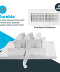 Two Way Air Vent Cover For 10 By 4 Inch Duct Opening In Wall Or Ceiling Mount Solid Steel HVAC Register Cover With Five Adjustable Dampers And Eighteen Louvers White Easy Install