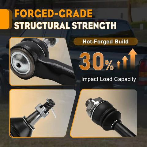 Heavy Duty Front Inner Outer Tie Rod End Kit 4 Piece For 1999 To 2007 Chevrolet Silverado 1500 2500 And GMC Sierra 1500 2500 Restore Tight Steering And Eliminate Wobble With Premium Steering Parts. Forged steel tie rod ends shown close up