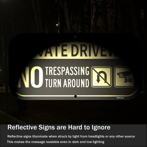 Ashoaza private driveway sign, aluminum, reflective, 12x6 inches, reads No Trespassing No Turn Around