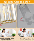 Top Shelf Modern Gold Pendant Lights 2 Pack Adjustable Crystal Chandelier kitchen island fixture showing thick crystal shade detail.