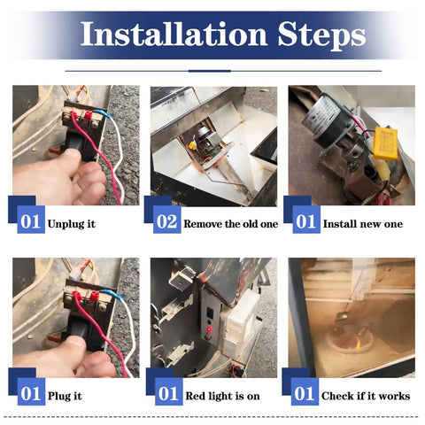 Auger Feed Motor Replacement For Fireplaces And Inserts Easy Install instructions showing step-by-step installation process