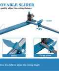 Manual DIN Rail Cutter with Double Groove and 50 CM Scale showing slider, baffle, and fixing screw for precise cutting of rails.