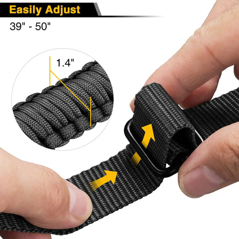 Hardcore 550 Paracord Rifle And Shotgun Sling With Beefy Tri Lock Swivels And Snappy Adjustable Length From 39 To 50 Inches In Clean Black For Serious Wilderness Run