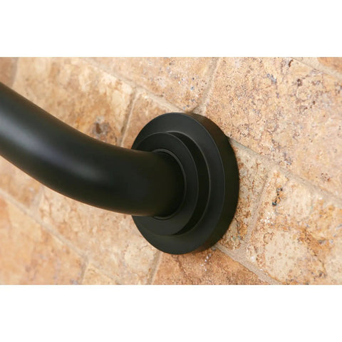 Close-up of wall-mounted 24 Inch Grab Bar in Oil Rubbed Bronze, Manhattan Style Designer Trimscape, ADA Compliant Bathroom Grab Bar