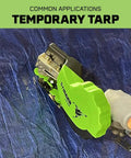 Straight Up Autofeed Cap Staple Hammer Tacker With One Inch Caps And Three Eighth Crown Staples Kick Butt Auto Feed in use on tarp.