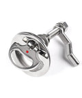 Heavy Duty 316 Marine Stainless Steel Hatch Lift Cam Latch With Flush Pull Handle and Bolts 2 Inch Cutout Deck Gear showing red dot indicator.