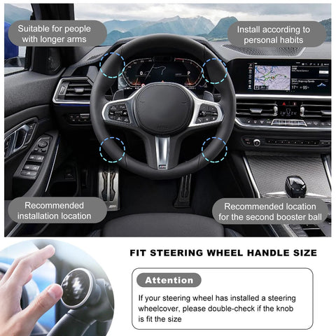 SHMZK steering wheel knob spinner with metal bearing, 360° rotation, installed on car steering wheel