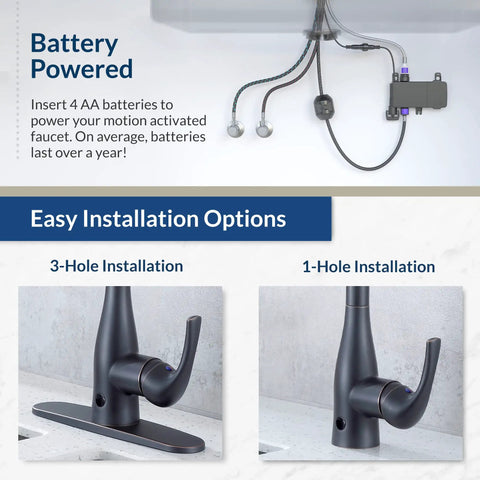 Touchless Kitchen Faucet With Pull-Down Sprayer In Matte Black, Hands-Free Motion Sensor, easy 3-hole and 1-hole installation options