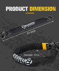 Heavy Duty Synthetic Soft Shackle Rope Half Inch By Twenty Three Inch With 49,000 Pounds Breaking Strength For Winch Towing Recovery Off Road Ready 4x4 Vehicles SUVs ATVs UTVs, showing product dimensions 23 inch length and 1/2 inch diameter.