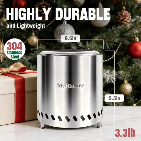 Tabletop Fire Pit Portable Smokeless Camping Stove 9.5 X 8.6 Inch Stainless Steel Fire Pit by Christmas tree
