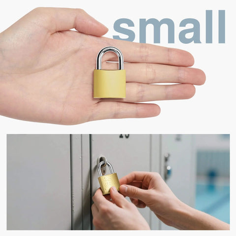 Two Pack Keyed Padlocks Waterproof 33mm Locker Locks used on school gym locker, compact design in hand, durable metal construction, corrosion resistant