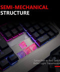Full Size Mechanical Keyboard And Mouse Combo With Rgb Gaming Backlighting showing semi-mechanical structure and RGB keys.