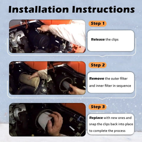 Installation steps for Air Filter Kit For Skid Steer Loaders SSV65 SSV65C SSV75 SVL75 SVL75C SVL75-2 SVL75C-2 Replaces P827653 P829332
