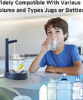 Child drinking from glass using Smart Table Water Dispenser For 5 Gallon Bottle With Desktop Pump, Portable Countertop Hydration Station