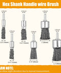 Six Size Drill Wire End Brush Set With Crimped Carbon Steel Wires And One Quarter Inch Shanks Includes 10mm, 12mm, 16mm, 20mm, 25mm And 30mm Diameters For Fast Deburring, Rust Removal, And Surface Prep On Auto, Metal, And Wood Projects