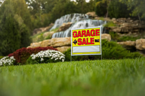 Attention Grabbing Garage Sale Sign Kit With Metal U Stakes Double Sided 14 by 22 Inches Includes Stakes Bold Eye-Poppin Colors