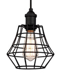 One Light Indoor Mini Pendant With Angled Bell Cage Shade In Matte Black Finish For Retro Vibe Sloped Ceiling Compatible Pendant Light