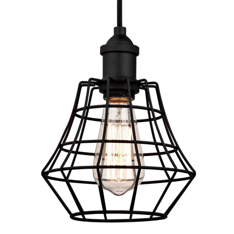 One Light Indoor Mini Pendant With Angled Bell Cage Shade In Matte Black Finish For Retro Vibe Sloped Ceiling Compatible Pendant Light