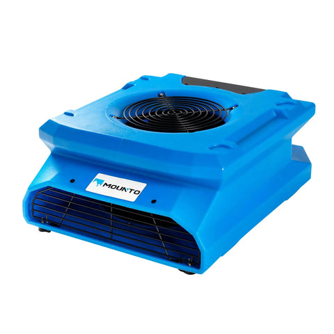 Blue Low Profile Air Mover 0.25 HP, 1200 CFM, 2 Speed Carpet Dryer Floor Fan With Dual GFCI Outlets, stackable for water damage restoration
